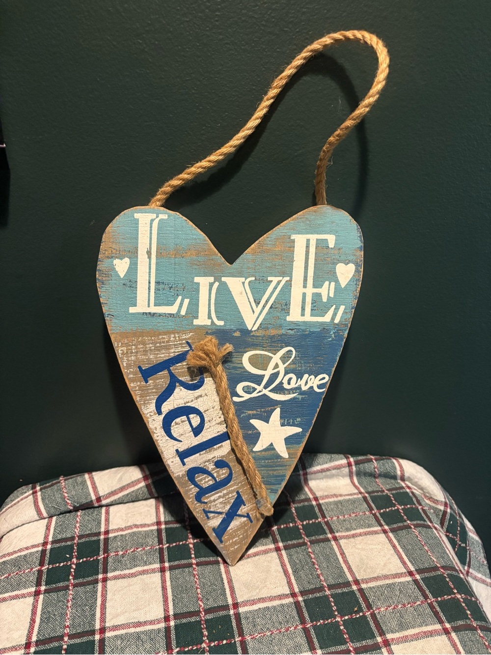 Live Relax Love Heart Wooden Wall Hanging - Blue/Tan